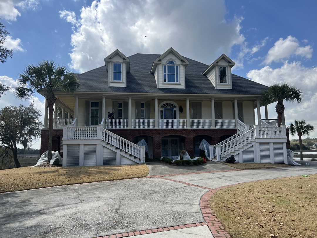 Waterfront home front before exterior painting
